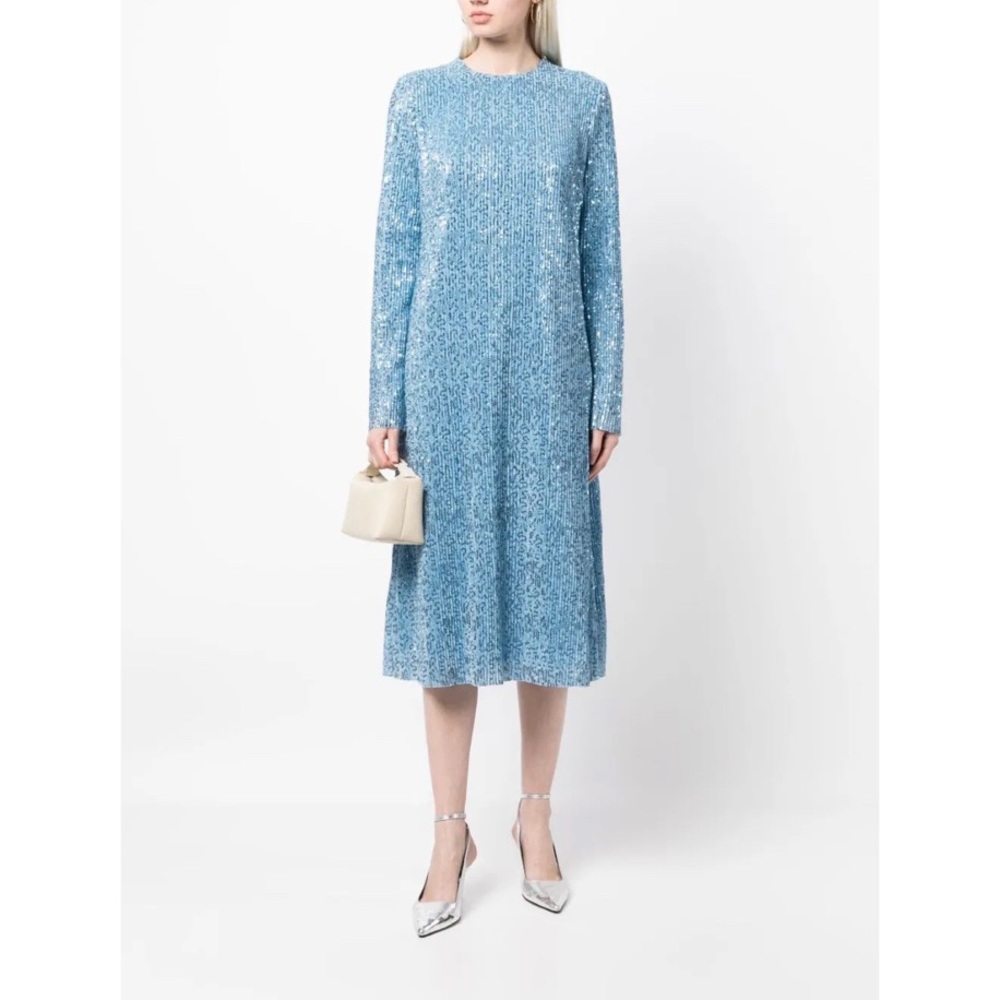 STINE GOYA Light Blue Sequin Long-Sleeve Midi Dress